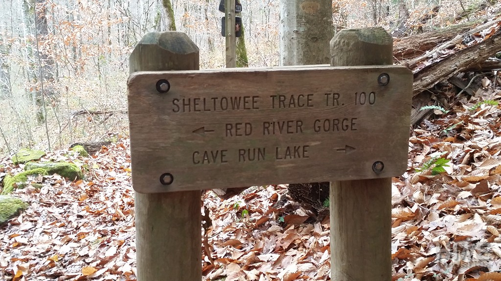 Sheltowee Trace marker sign, in the Red River Gorge, KY