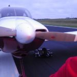 Plane on runway with flat tire, at Capital City Airport, Frankfort, KY